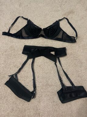 BLACK SHEER BRA + GARTER